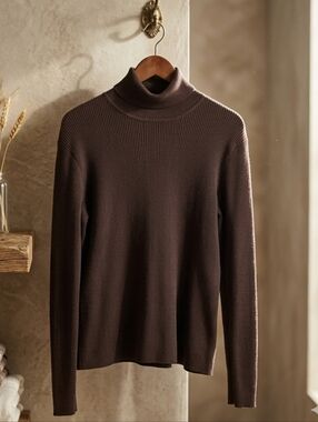 Jones New York Sport Women's Cotton Ribbed Turtleneck Sweater Brown XL